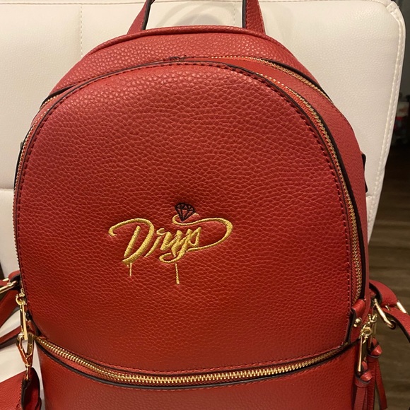 Genuine-leather Red Backpack/Purse